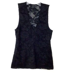Theory Black Lace Sleeveless V neck Top Women’s size L